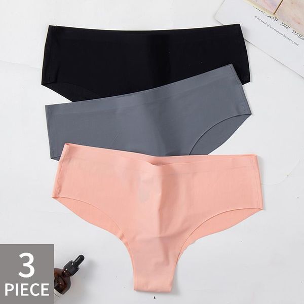 

3pcs womens panties seamless lingerie solid ice silk g-string thong breathable women underwear smooth comfort female tanga, Black;pink
