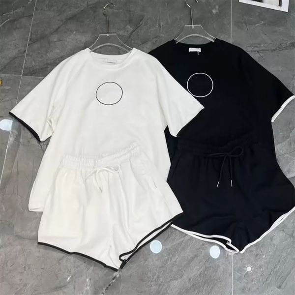 

cotton women's two piece pants sweat suit t-shirt with short set gym outfit fashion letter printing tracksuit black and white