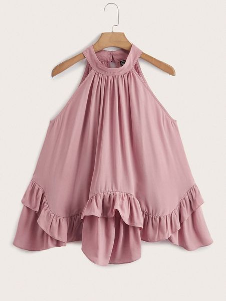 

plus ruffle trim halter y5xa#, Black