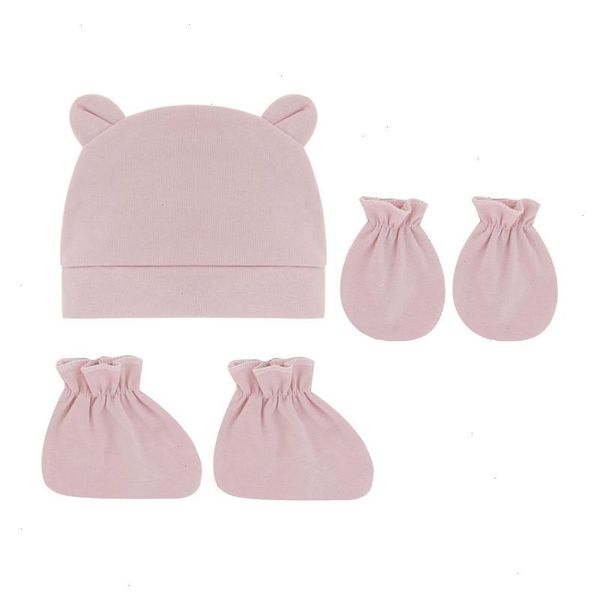 

5pcs lot newborn baby cotton beanies hospital hat and mittens set solid candy color stretchy infant warm cap gloves 0-1, Yellow