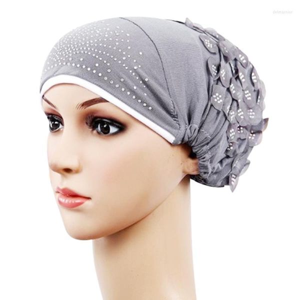 Beanie/Skull Caps 1# Women Muslim Stretch Hat Cap Perdita di capelli Head Scarf Wrap Hijib Turbante Paillettes Slouchy Warmer Protezione solare Beanie Delm22