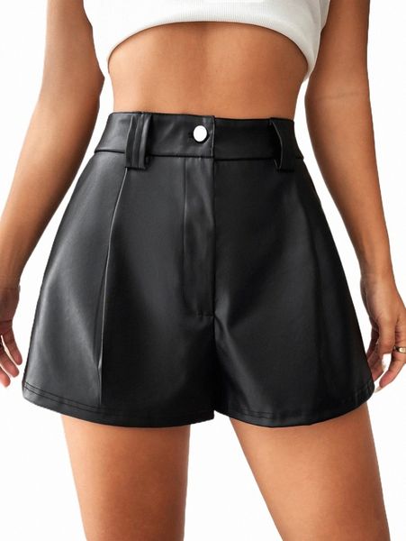 

high waist pu shorts x5oi#, White;black