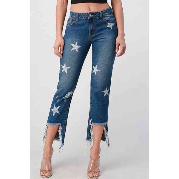 

women's shorts high waist five pointed star print jeans for women plxs, White;black
