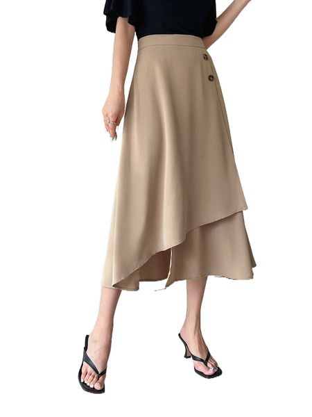 

dazy high waist asymmetrical hem skirt p51c#, Black