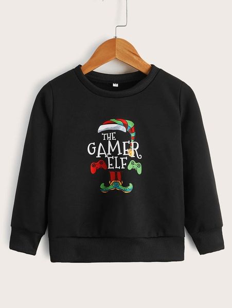 

toddler boys christmas print sweatshirt she, Black