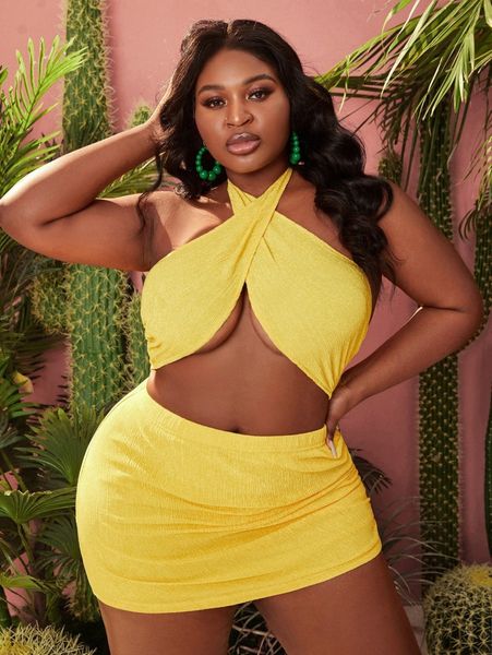 

sxy plus cross wrap tie backless & skirt t3wb#, Black