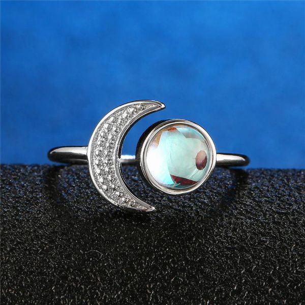 

cluster rings women romantic style moon & sun moonstone silver color open ring anniversary gift fashion jewelry kar288, Golden;silver