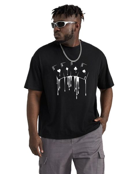 

extended sizes men playing card print tee 59cq#, White;black