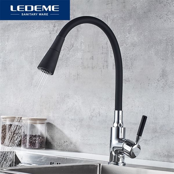 LEDEME Rubinetto da cucina Nero Maniglia singola Rubinetto bianco Foro girevole Miscelatore acqua in gomma da 360 gradi Rubinetti L4199 220401