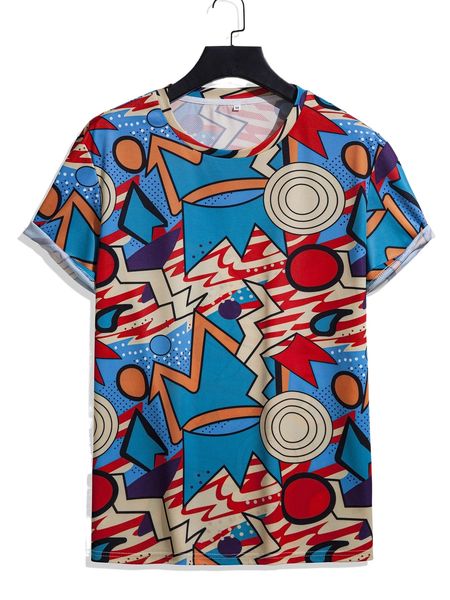 

men geo print round neck tee h7dv#, White;black