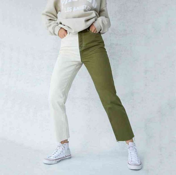 

women's pants & capris women's fashion high waist thin jeans casual straight stitched pants 9ulc, Black;white