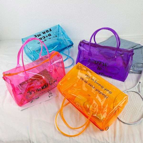 Sacca da viaggio per spalla singola femmina femminile trasparente in plastica per polvere per polvere in PVC La borsa per la spesa può essere personalizzata