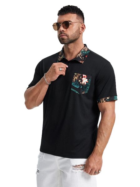 

extended sizes men tropical print polo shirt r4dy#, White;black