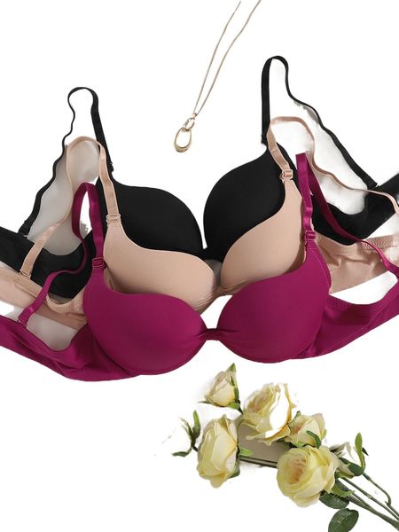 

3pack solid underwire bra set s5i0#, Black;red