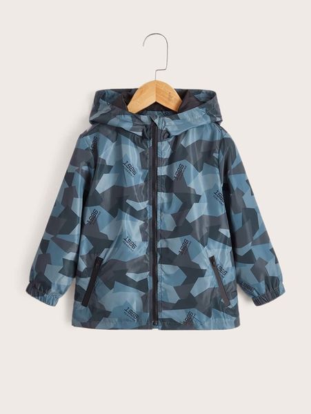 

toddler boys geo and letter graphic hooded jacket she, Blue;gray