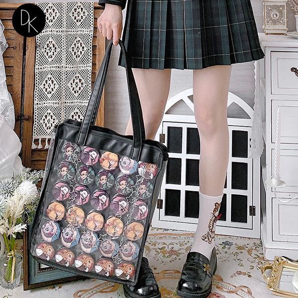 Bolsas de noite Harajuku de grande capacidade ITA Bolsa de saco ombro para mulheres JK Bolsa transparente Meninas suaves Lovely 20cm