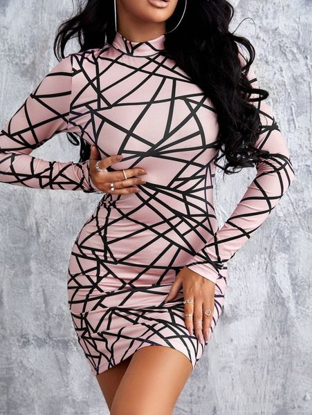 

allover geo print bodycon dress f6rd#, Black;gray