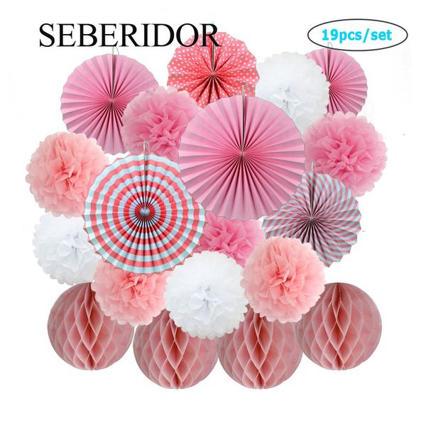 Andere Event-Party-Zubehör, Baby-Taufbevorzugung, Rosa-Blau-Set, gemischter Papierfächer, Wabenball, Hochzeitstag, Weihnachtsdekoration, Seidenbommel 230206