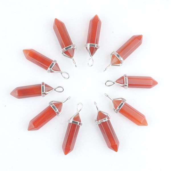 

bullet shape natural stone pendant real red agate men women chakra gemstones pendants summer jewelry gift dn4422, Silver