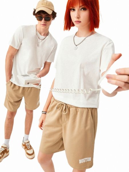 

1pc solid tee & 1pc letter graphic track shorts u5q0#, Gray