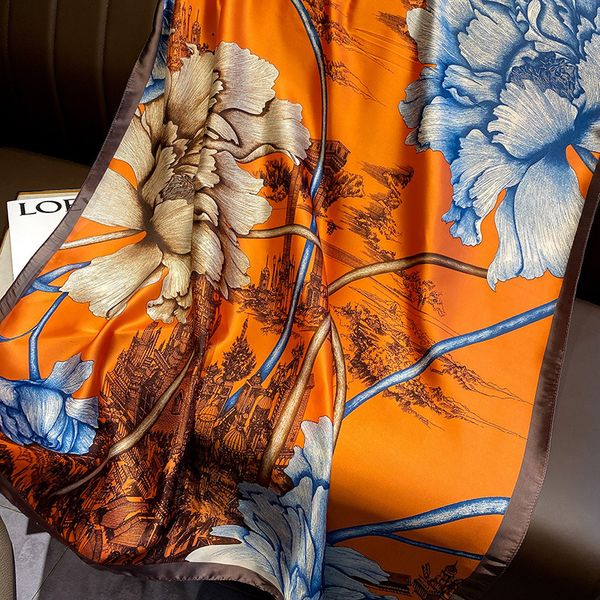 

2023 New Korean Style Scarf Sunscreen Lengthened Printed Imitated Silk Scarves Womens Long Silk Scarf Beach Towel Wholesale