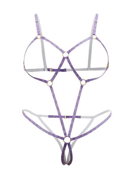 

plus o-ring detail harness bodysuit 65vs#, Black;white
