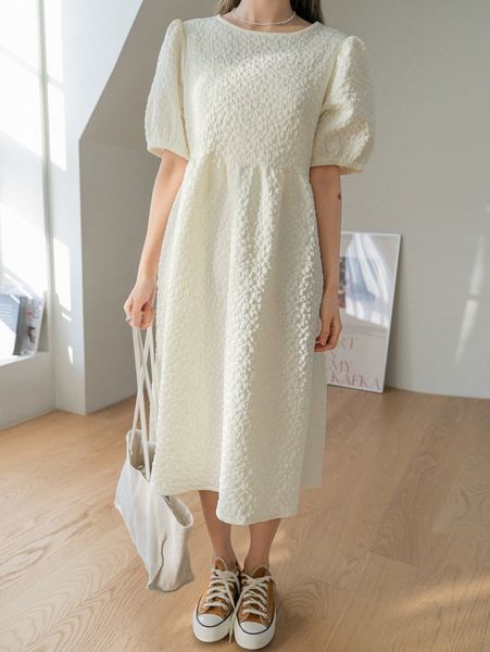 

dazy knot back puff sleeve textured smock dress z8fk#, Black;gray