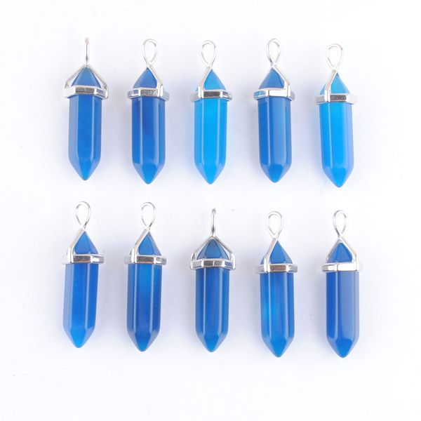 

assorted blue agates pendants natural stone pillar charms chakra for jewelry making wholesale dn4418, Silver