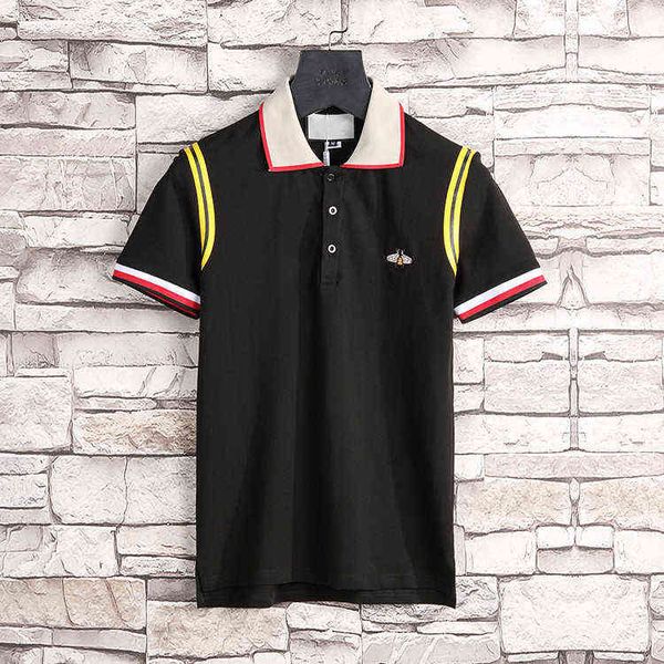 

new luxuryt designers t-shirt for men stripe fashion poloshirt shirt men high street snake little bee tiger print mens polo shirt, White;black