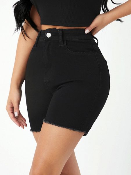 

petite raw hem straight leg denim shorts o1pp#, White;black