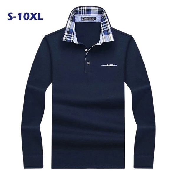 

cotton autumn lapel business casual loose leisure tine large s-10xl solid color men's wear polo long sleeve 220421, White;black