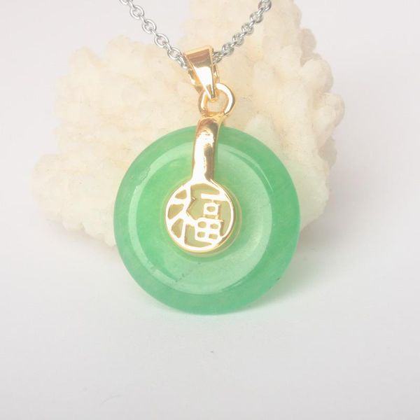 

pendant necklaces 17x17mm green red jades donut "fu" word gift 1pcs, Silver