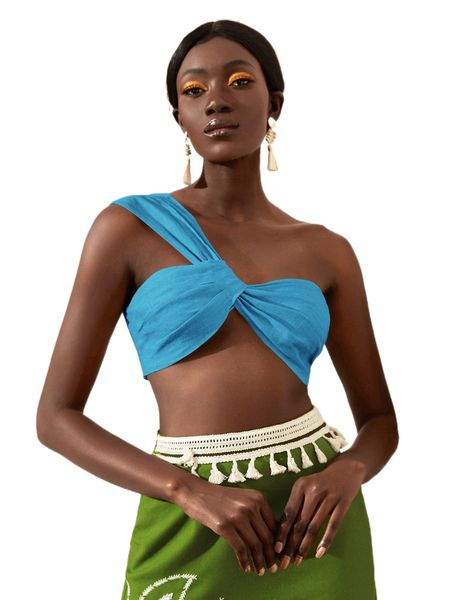 

one shoulder twist front q22a#, White