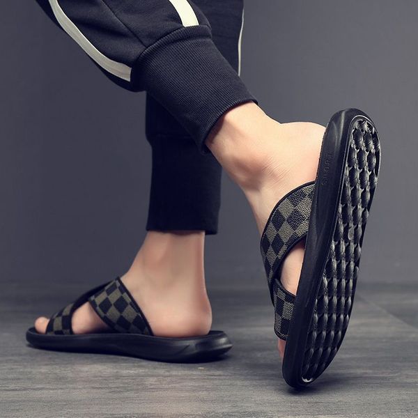 

outdoor comfortable soft slippers summer men's leather indoor bathroom shoes eva thick soles personalized beach sandals, Black