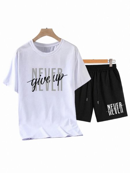 

men slogan graphic tee with drawstring waist shorts y4gc#, Gray