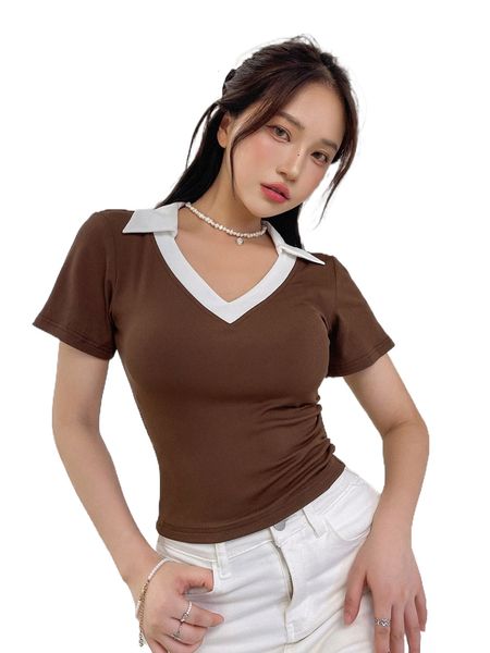 

dazy contrast trim ribbed tee i8bs#, White