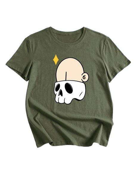 

romwe x diamondtownheads skull print tee d22m#, White