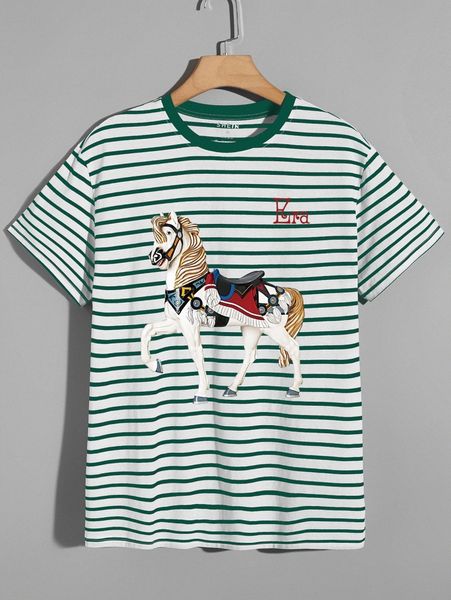 

men striped & horse print tee u0s8#, White;black