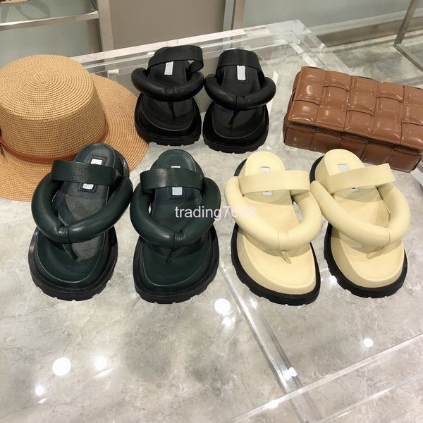 

slippers summer women's shoes foreign style bread bubble muffin thick soles wear leisure flip flops fashion, Black