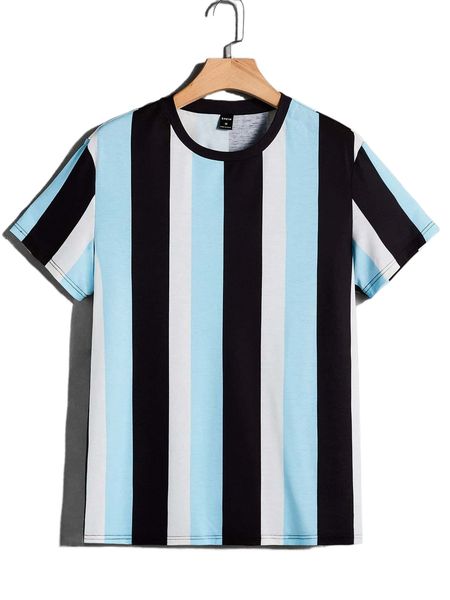 

men striped print drop shoulder tee 18aw#, White;black