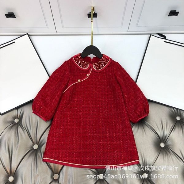 

designer children's cheongsam skirt red year dress baby spring small fragrant wind princess skirt girl chinese style dress, Red;yellow