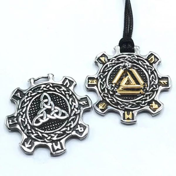 Anhänger Halsketten Vintage Nordischer Stil Keltischer Knoten Dreieck Wikinger Rad Metall Punk Halskette für Männer Mystic Rune Amulett SchmuckAnhänger