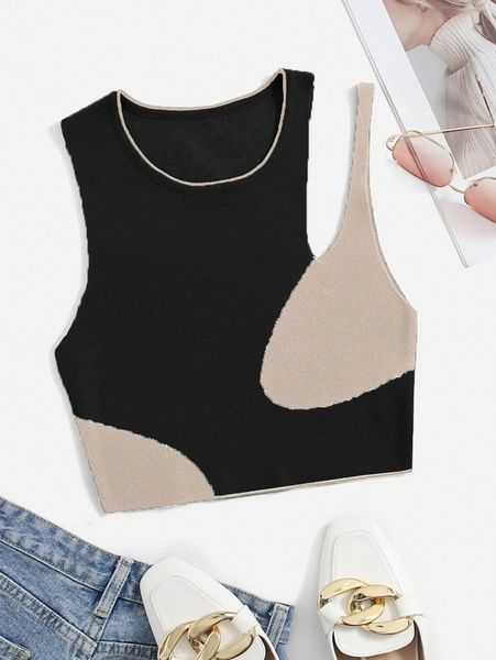 

cut out color block knit p4o6#, White;black