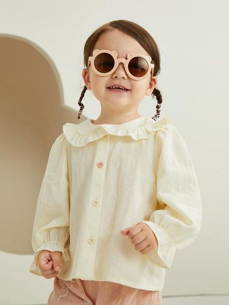 

toddler girls peter-pan collar flounce sleeve blouse she, White;black