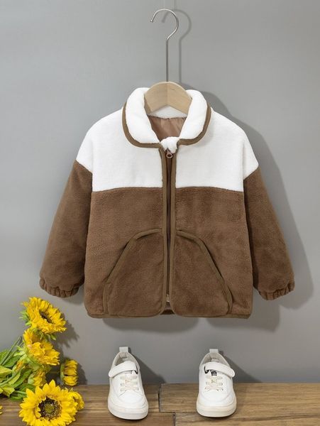

toddler boys two tone contrast binding zipper fleece coat she, Blue;gray