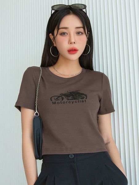 

dazy letter & motorcycle print tee z04l#, White