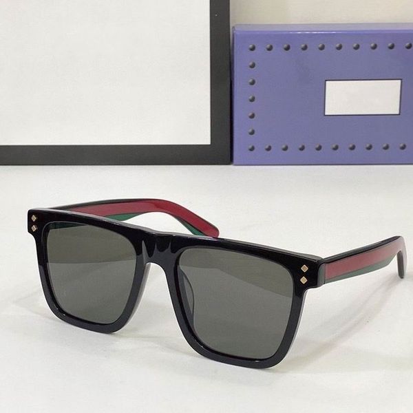 

2022 women men sunglasses red green strips black plank frame dark grey square big lenses available with box, White;black