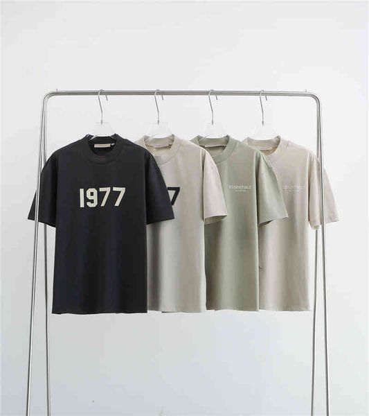 

summer 2022 ess thread 1977 printed short sleeve loose street men and women fashion brand casual t-shirt cotton high-quality trendy t-shirts, Black