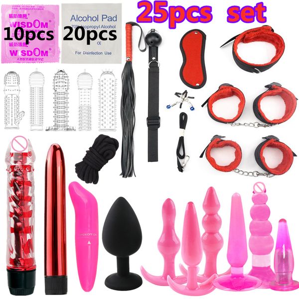 sexy shop BDSM Giocattoli per adulti per donne dildo vibratore Whip Rope y Bed Restraints Bandage Couples ual Toy Kits hot