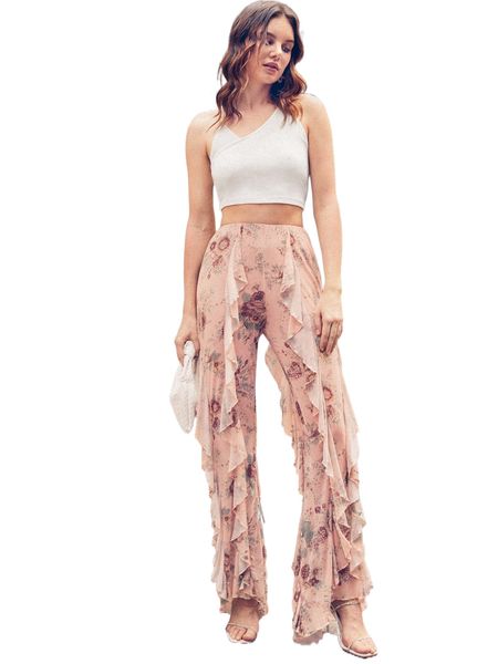 

x amiko ruffle trim floral print pants j3im#, Black;white